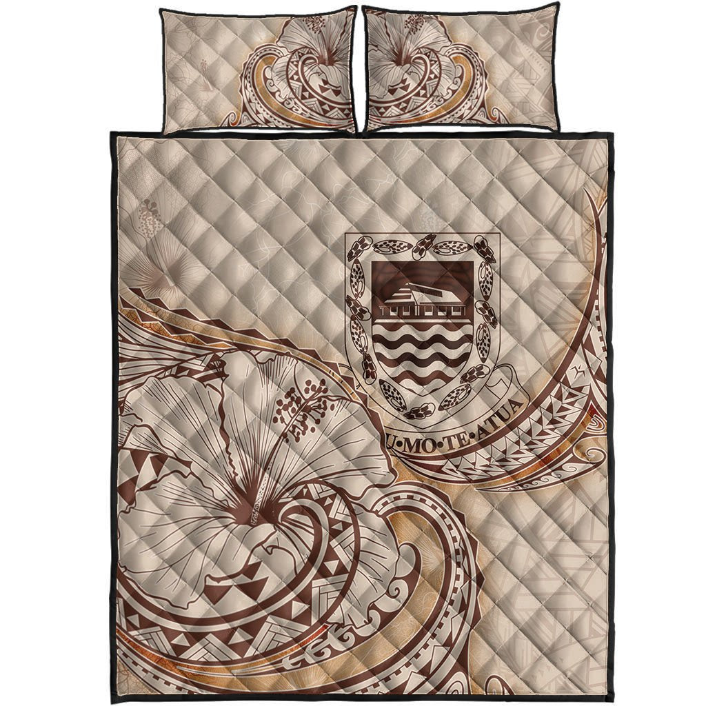 Tuvalu Quilt Bed Set - Hibiscus Flowers Vintage Style - Polynesian Pride