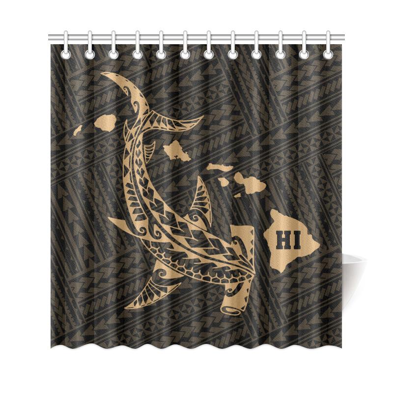 Hawaii Shark Gold Polynesian Shower Curtain - Polynesian Pride