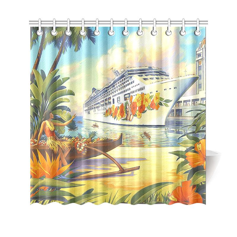 Vintage Hawaii Shower Curtain 177 x 172 (cm) White - Polynesian Pride