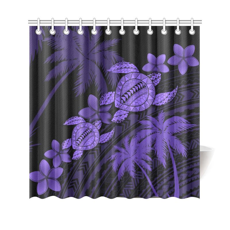 Hawaii Turtle Plumeria Coconut Tree Polynesian Shower Curtain - Purple 177 x 172 (cm) Purple - Polynesian Pride