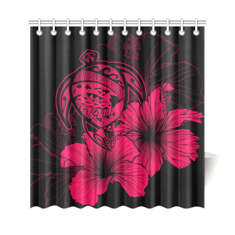 Hawaii Hibiscus Shower Curtain - Turtle Map - Calico Red - Polynesian Pride