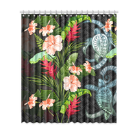 Turtle Window Curtain Polynesian Hibiscus (Two Pieces) One Size 52"x120"(Two Piece) Black - Polynesian Pride