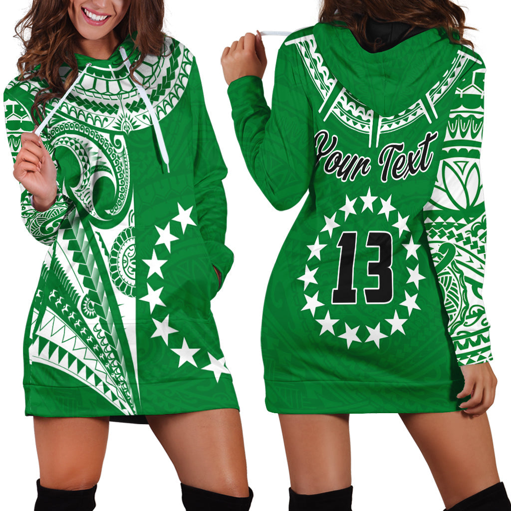 (Custom Text and Number) Cook Islands Tatau Hoodie Dress Symbolize Passion Stars Version Green LT13 Green - Polynesian Pride