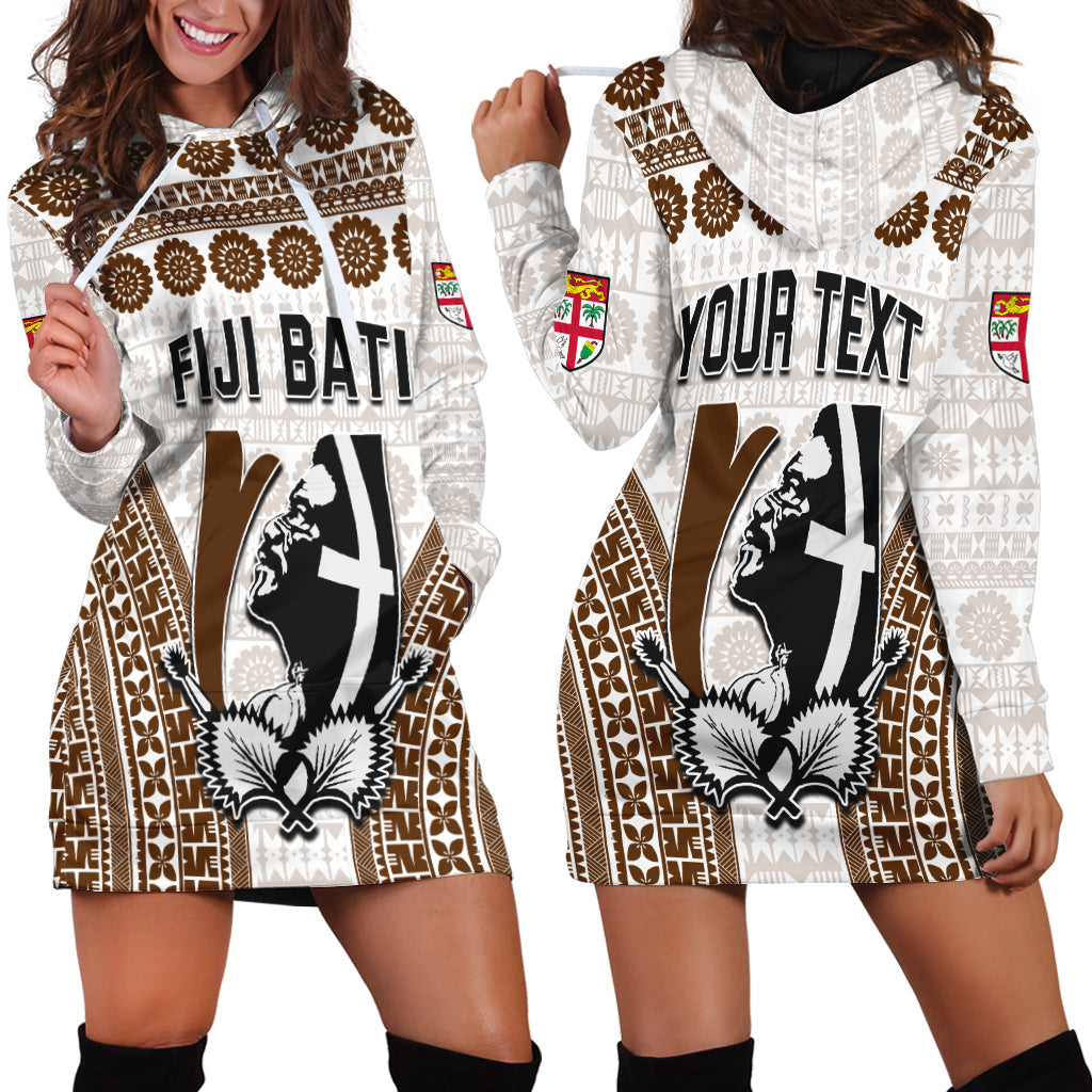 Custom Personalised Fiji Rugby Bati Hoodie Dress Proud Tapa Pattern LT13 White - Polynesian Pride