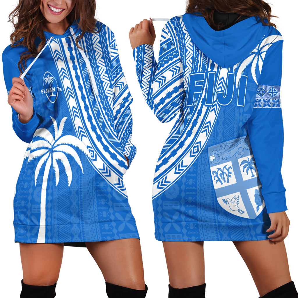 Fiji Rugby Sevens Hoodie Dress Fijian 7s Tapa Polynesian Blue Ver.01 LT13 Blue - Polynesian Pride