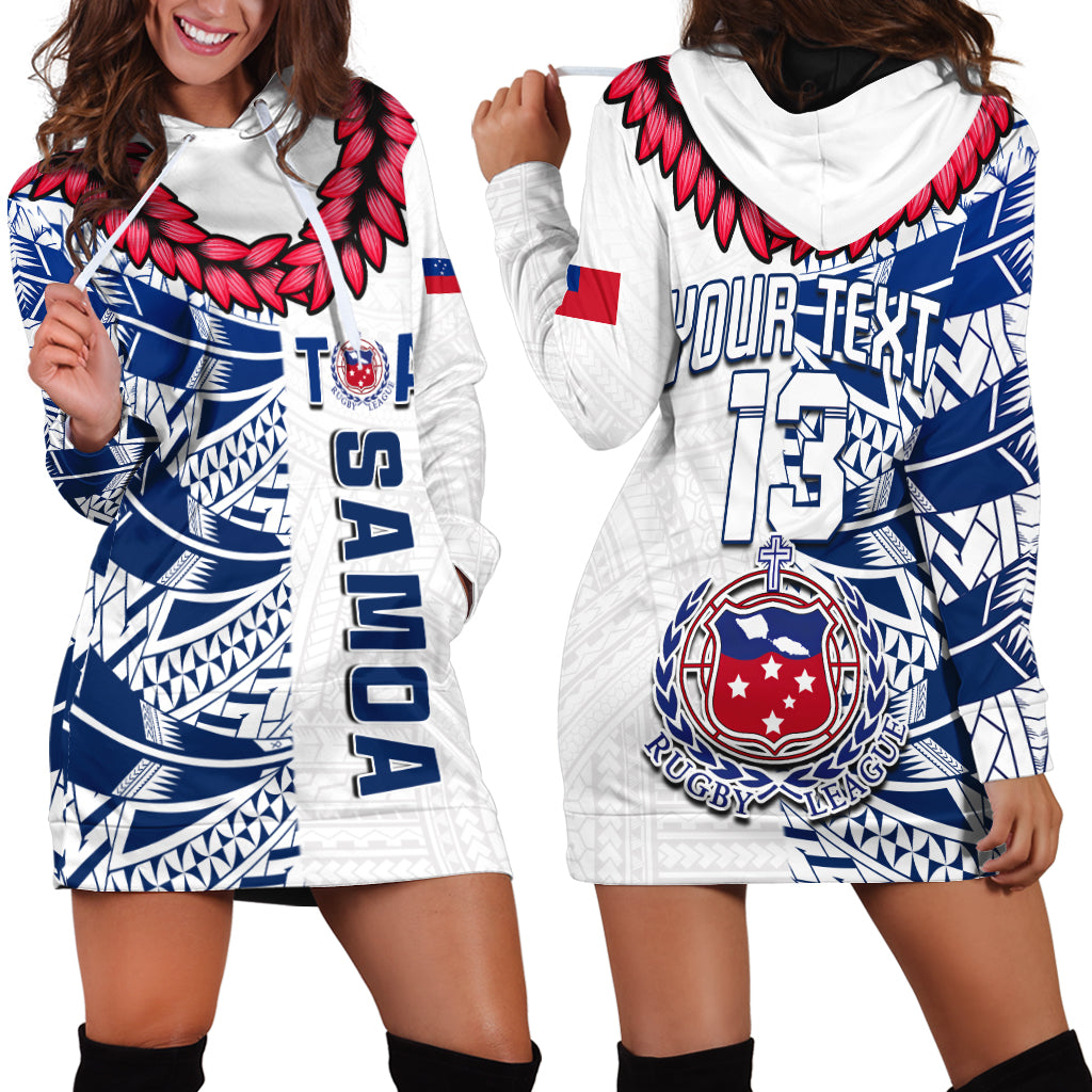 (Custom Text and Number) Toa Samoa Rugby Hoodie Dress Siamupini Ula Fala White LT13 White - Polynesian Pride