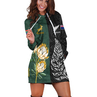 (Custom Personalised) South Africa Protea and New Zealand Fern Hoodie Dress Rugby Go Springboks vs All Black LT13 - Polynesian Pride