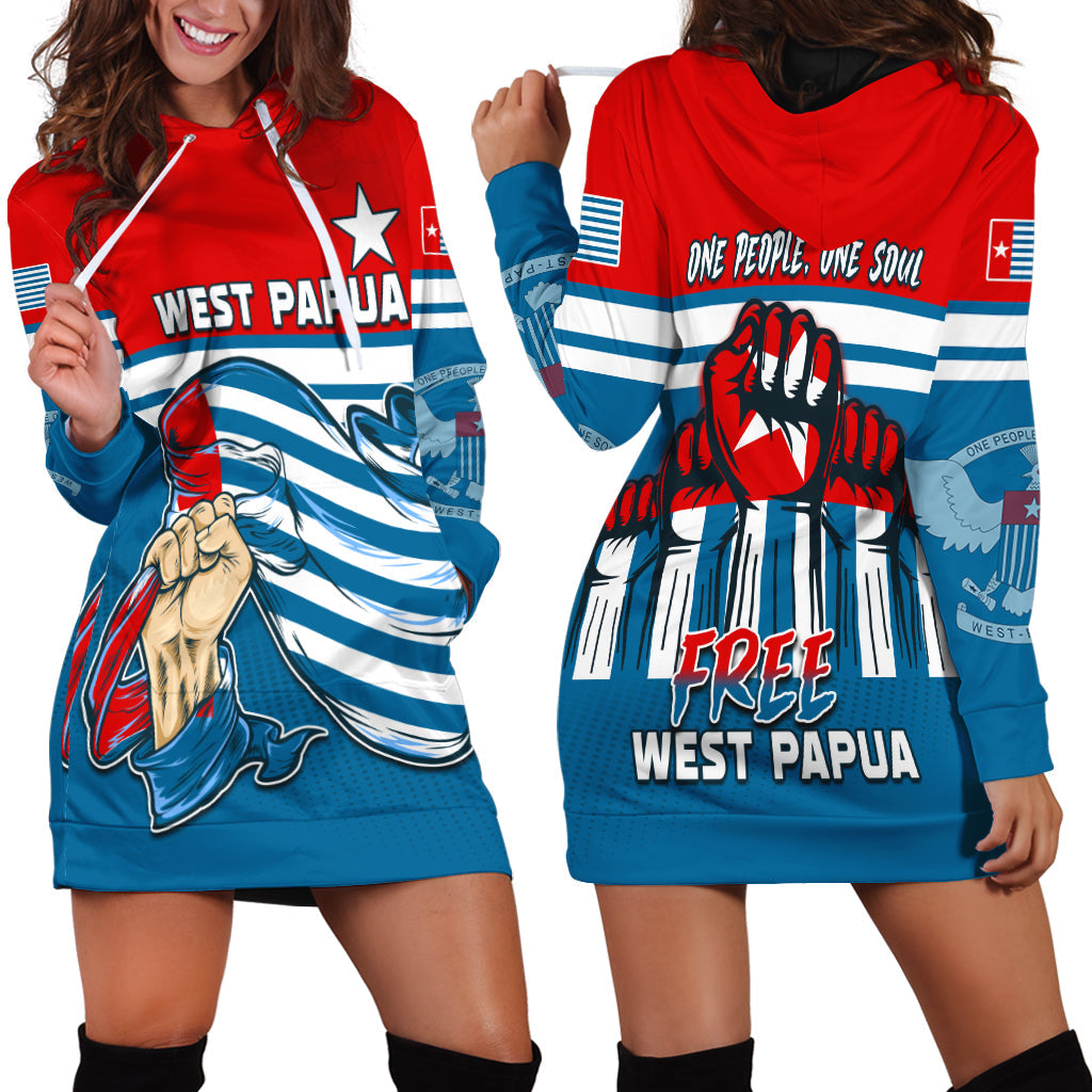 Free West Papua Hoodie Dress One People One Soul Strong West Papuan LT13 Blue - Polynesian Pride