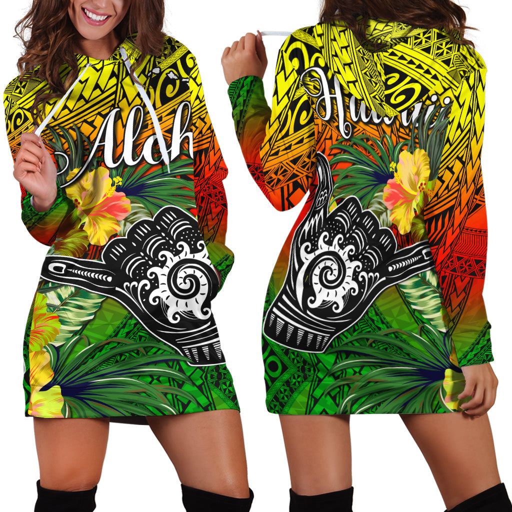 The Shaka Hawaii Hoodie Dress Tropical Flowers Reggae Version LT13 Reggae - Polynesian Pride