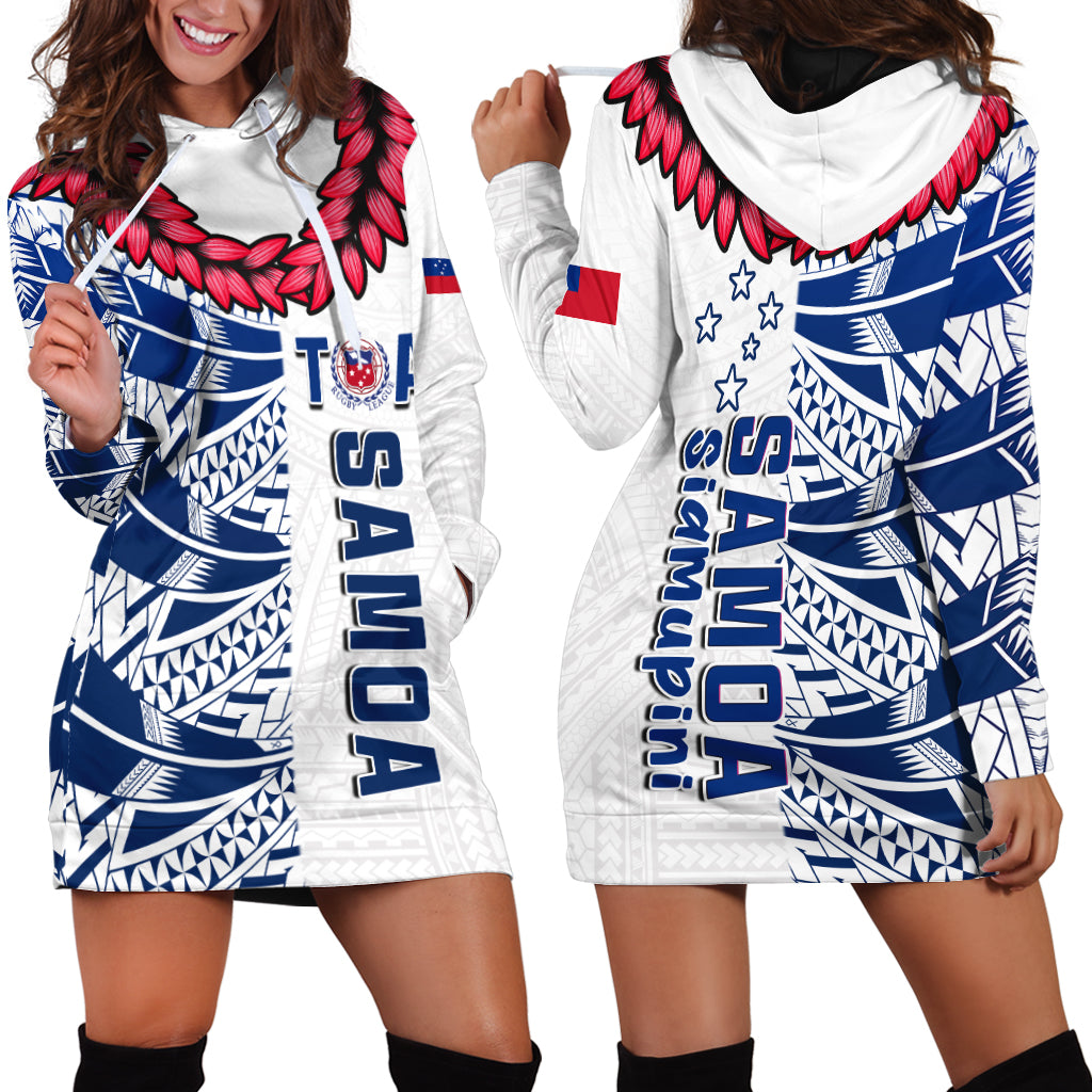 Toa Samoa Rugby Hoodie Dress Siamupini Ula Fala White LT13 White - Polynesian Pride