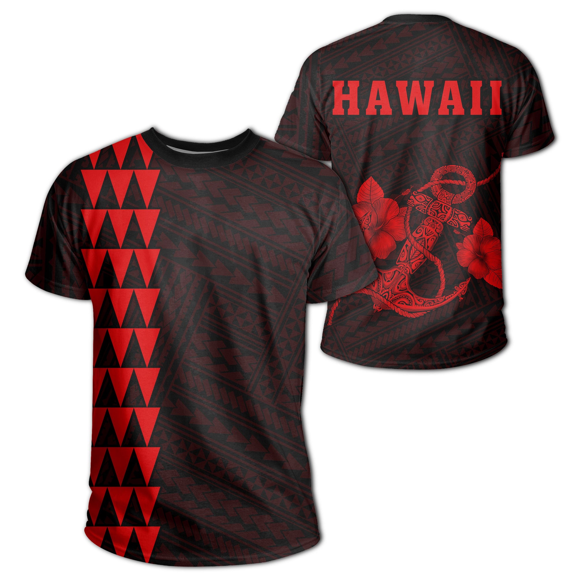 Hawaii Kakau Anchor T Shirt Red Unisex Red - Polynesian Pride