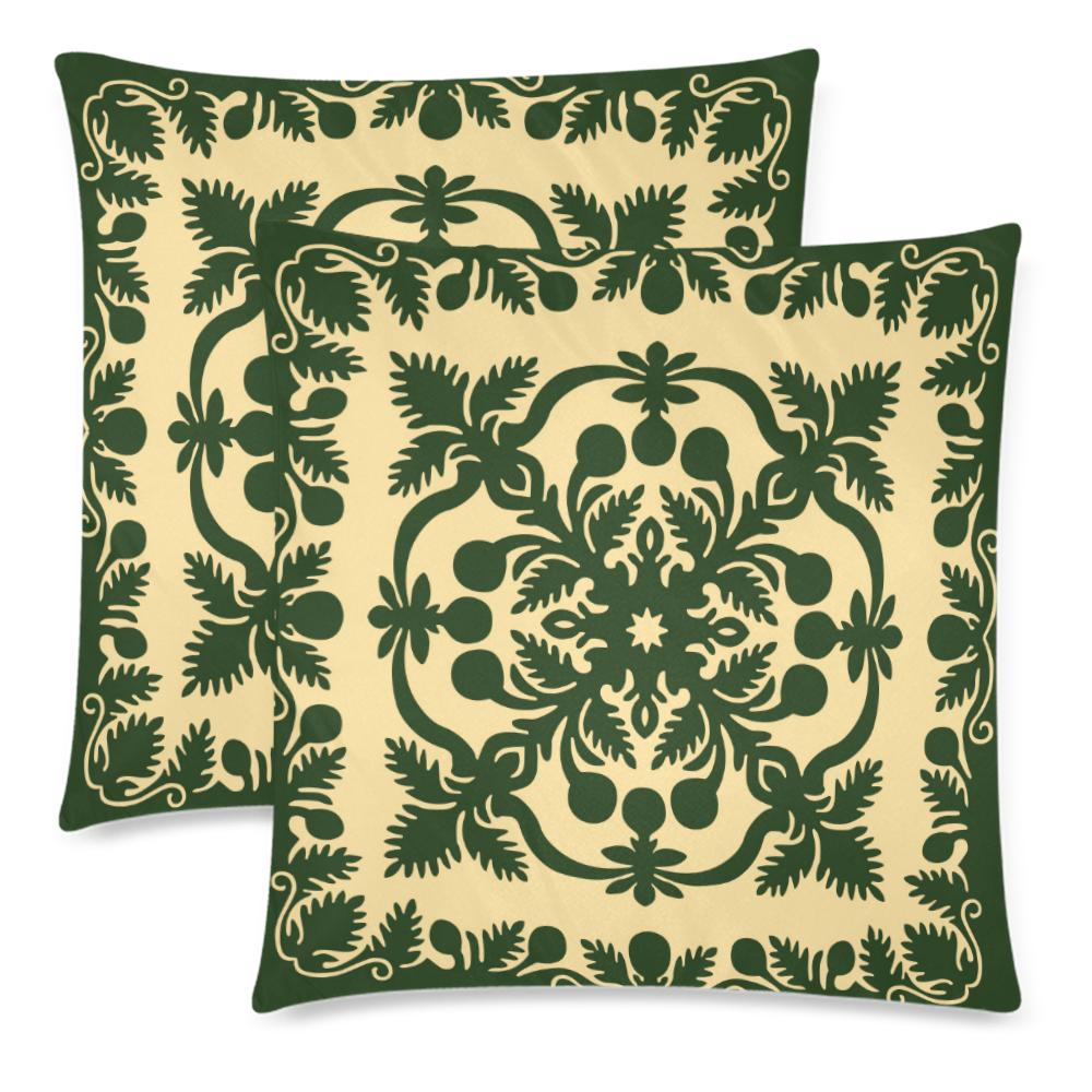 Hawaiian Pillow Covers Royal Pattern - Emerald Green Zippered Pillow Cases 18"x 18" (Twin Sides) (Set of 2) Pillow Covers Green - Polynesian Pride