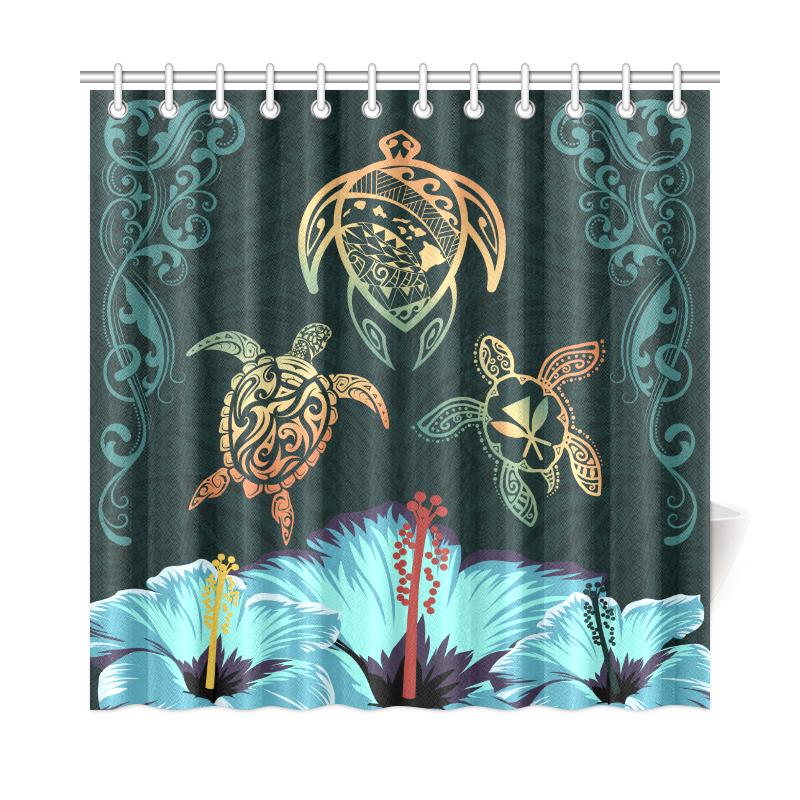Hawaii Map Turtle Hibiscus Polynesian Luxury Shower Curtain - Honu Ohana - Polynesian Pride