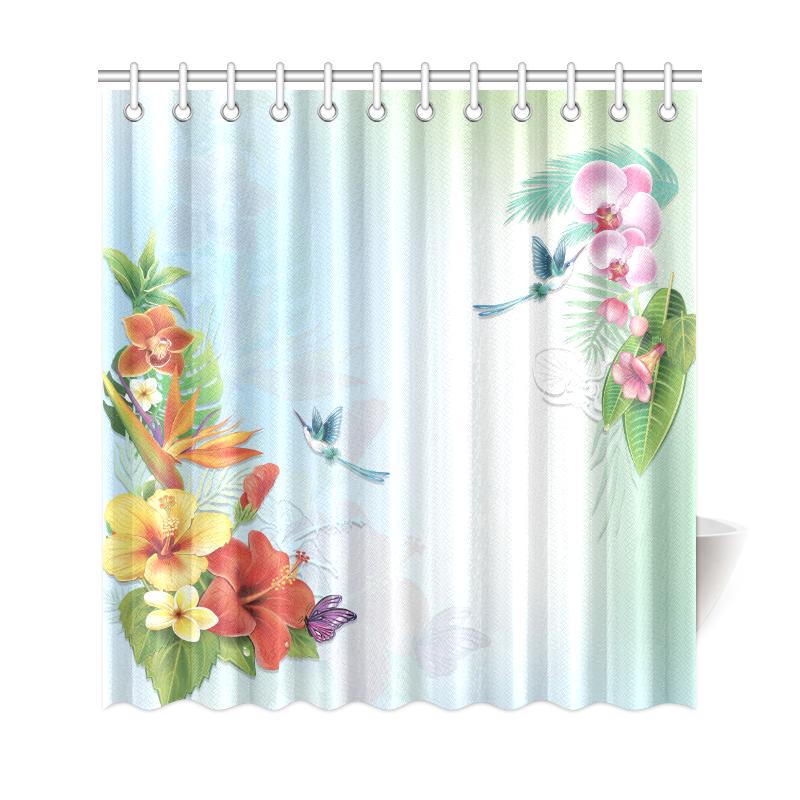 Hawaii Flowers Shower Curtain 177 x 172 (cm) White - Polynesian Pride