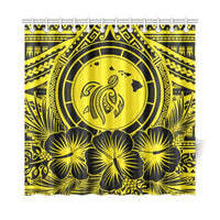 Hawaii Map Honu Hibiscus Yellow Polynesian Shower Curtain - Polynesian Pride