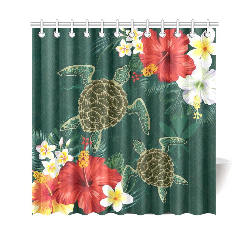 Hawaii Sea Turtle Hibiscus Plumeria Shower Curtain 177 x 172 (cm) Green - Polynesian Pride