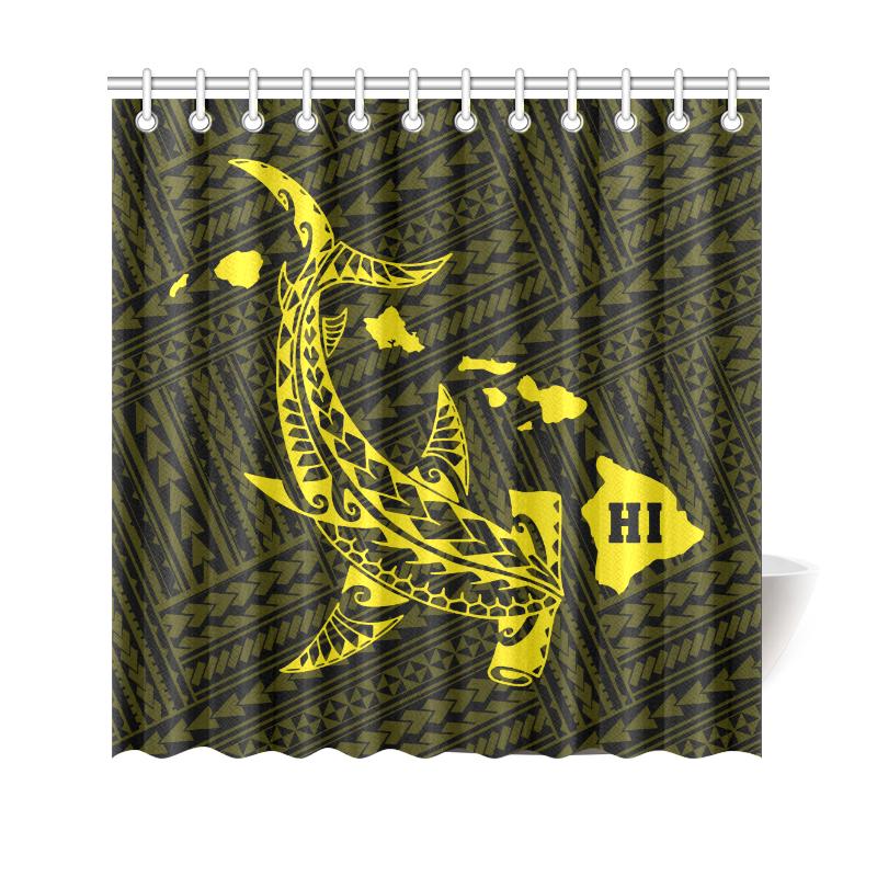 Hawaii Shark Yellow Polynesian Shower Curtain 177 x 172 (cm) Yellow - Polynesian Pride