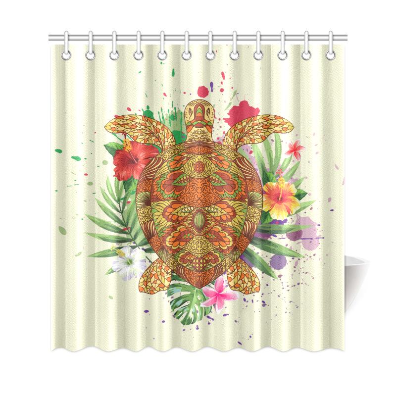 Hawaii Turtle Life Hibiscus Design Shower Curtain 177 x 172 (cm) Beige - Polynesian Pride