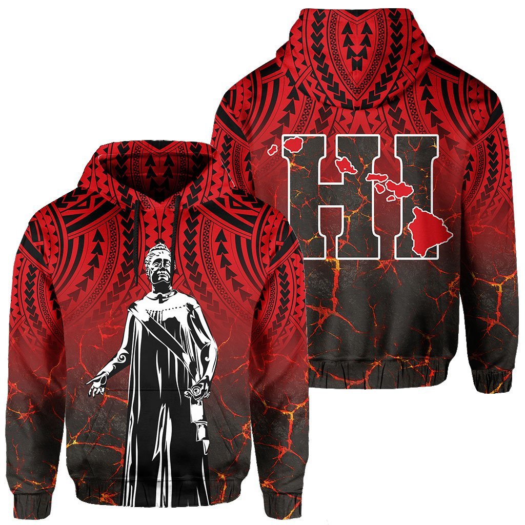 Polynesian Queen Liliuokalani Map of Hawaii Hoodie Unisex Red - Polynesian Pride