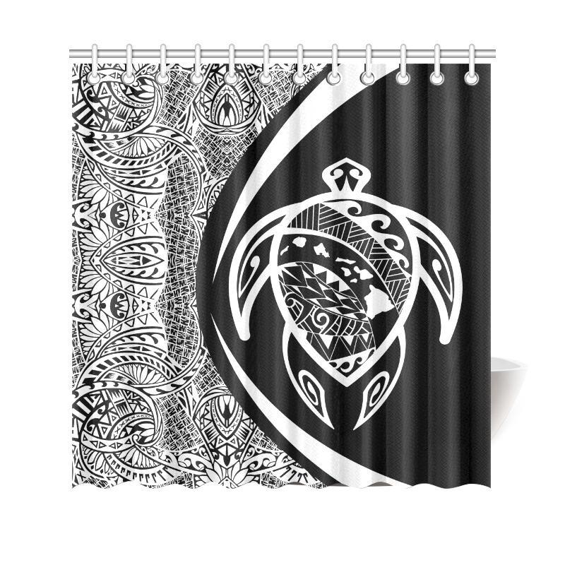 Hawaii Turtle Map Polynesian Shower Curtain - White - Circle Style - Polynesian Pride