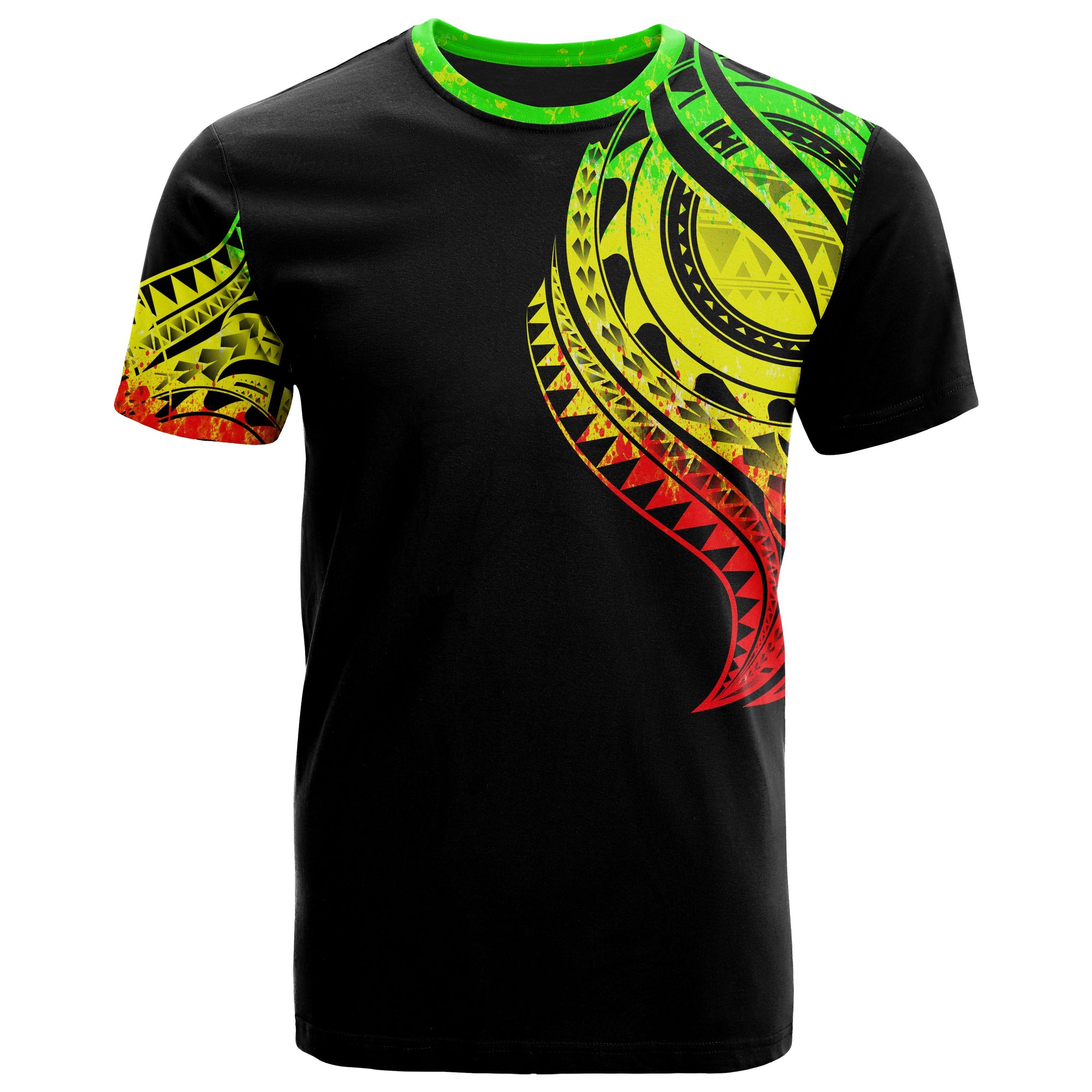 Solomon Islands T Shirt Solomon Islands Tatau Reggae Patterns With Coat of Arms Unisex Black - Polynesian Pride