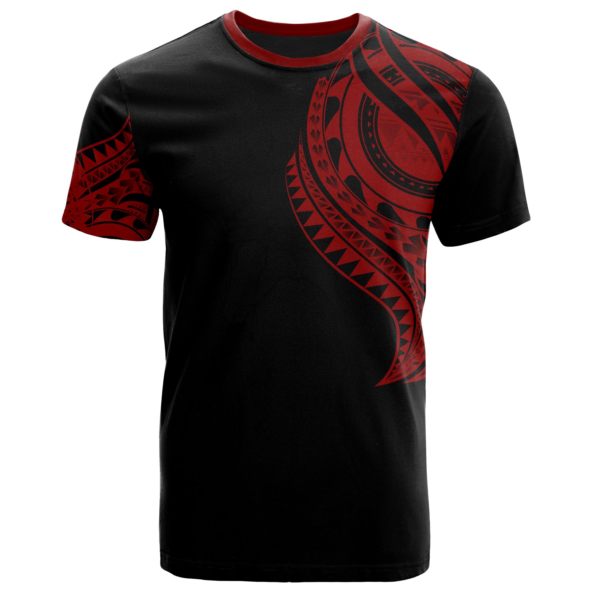 Hawaii T Shirt Hawaii Tatau Red Patterns With Coat of Arms Unisex Black - Polynesian Pride