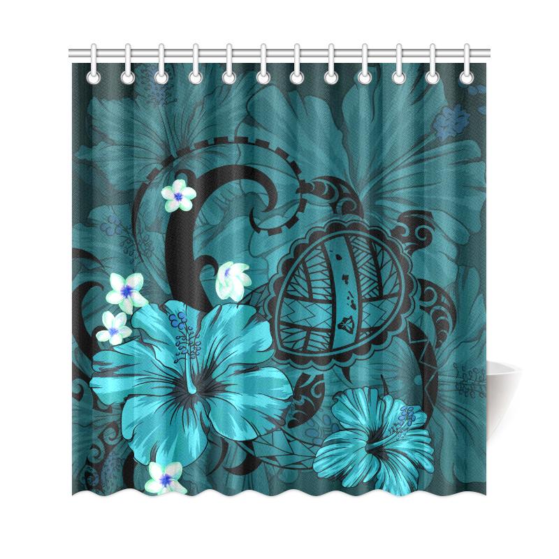 Hawaii Turtle Poly Tribal Turquoise Shower Curtain 177 x 172 (cm) Blue - Polynesian Pride