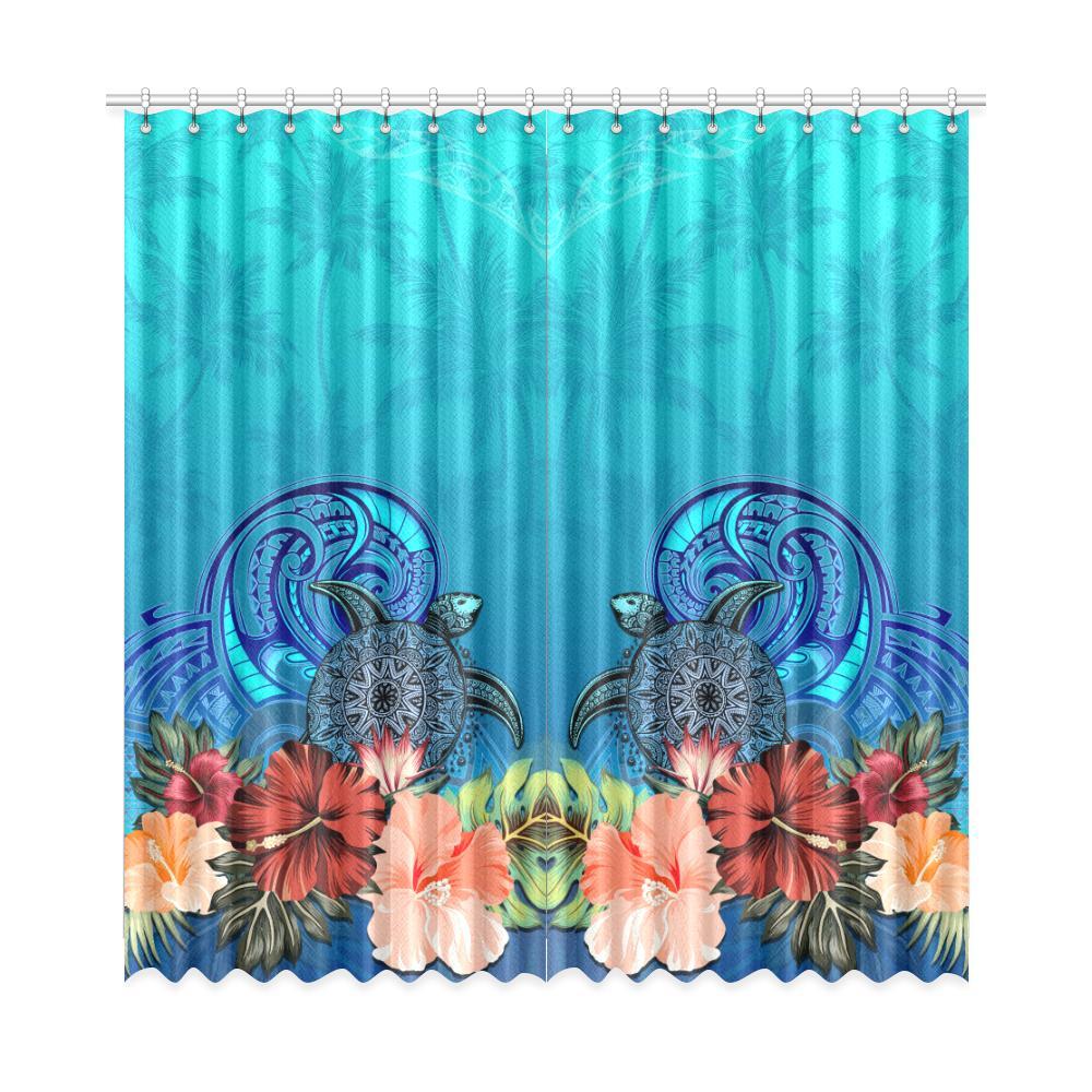 Window Curtain( Two Piece) Hibiscus Polynesian 2 One Size 52"x108"(Two Piece) Blue - Polynesian Pride