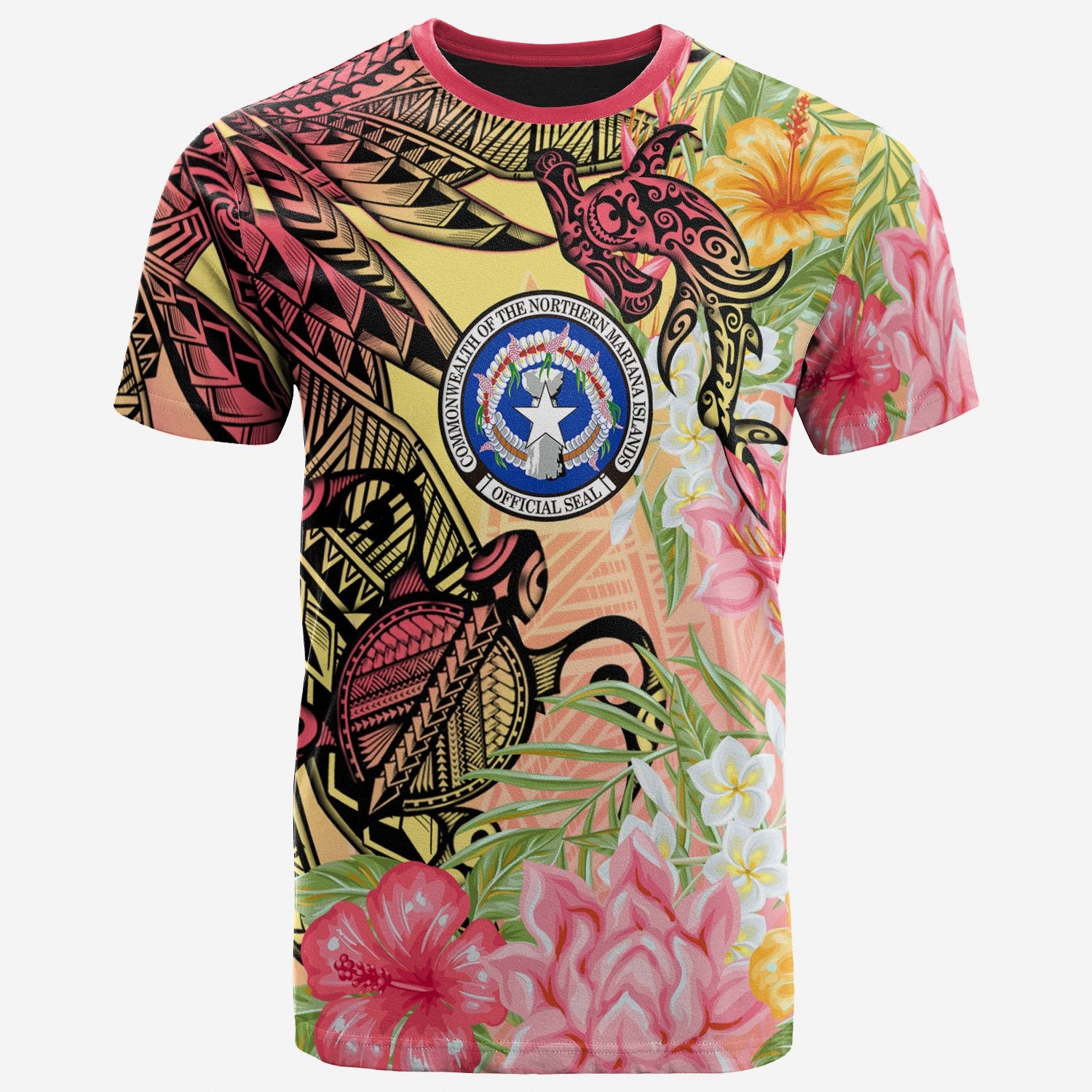 Northern Mariana Islands T Shirt Flowers Tropical With Sea Animals Unisex Pink - Polynesian Pride