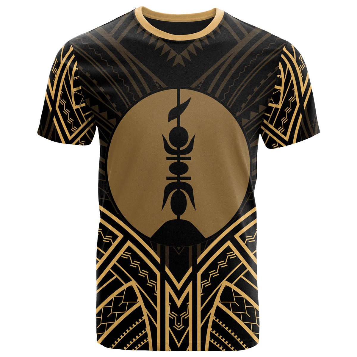 New Caledonia T Shirt New Caledonia Seal Tribal Gold Color Patterns Unisex Black - Polynesian Pride