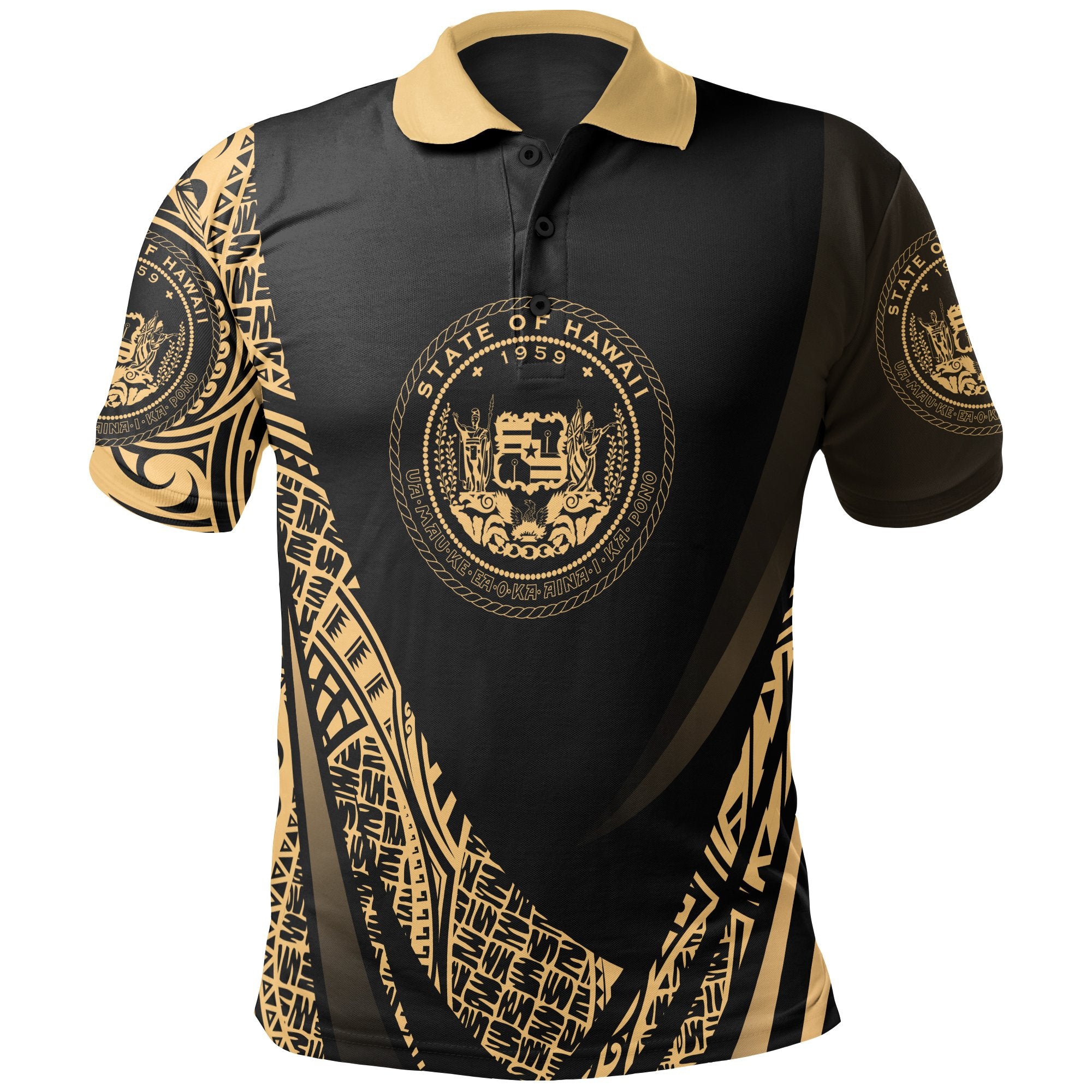 Hawaii Polo Shirt Gold Polynesian Patterns Sport Style Unisex Black - Polynesian Pride