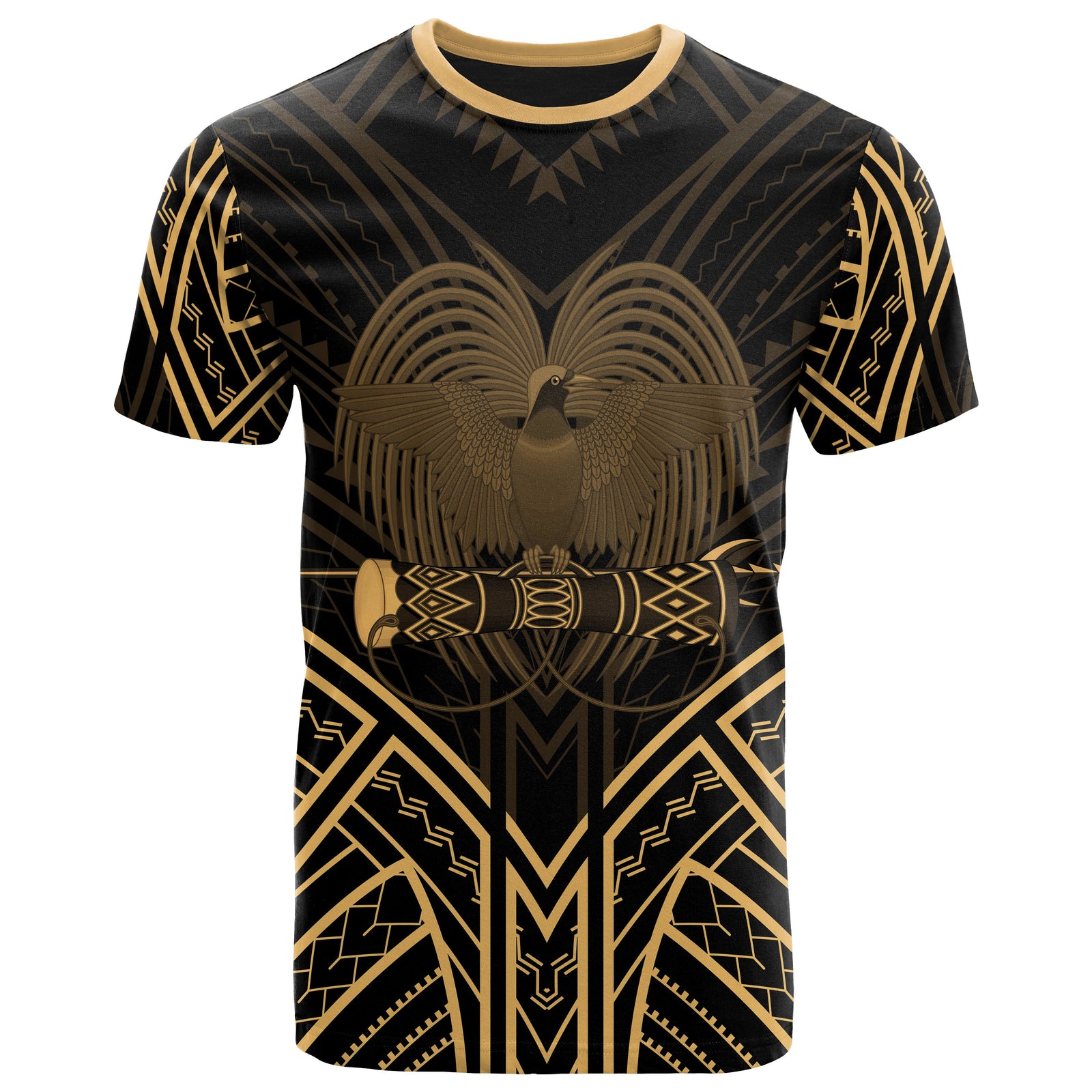 Papua New Guinea T Shirt Papua New Guinea Seal Tribal Gold Color Patterns Unisex Black - Polynesian Pride