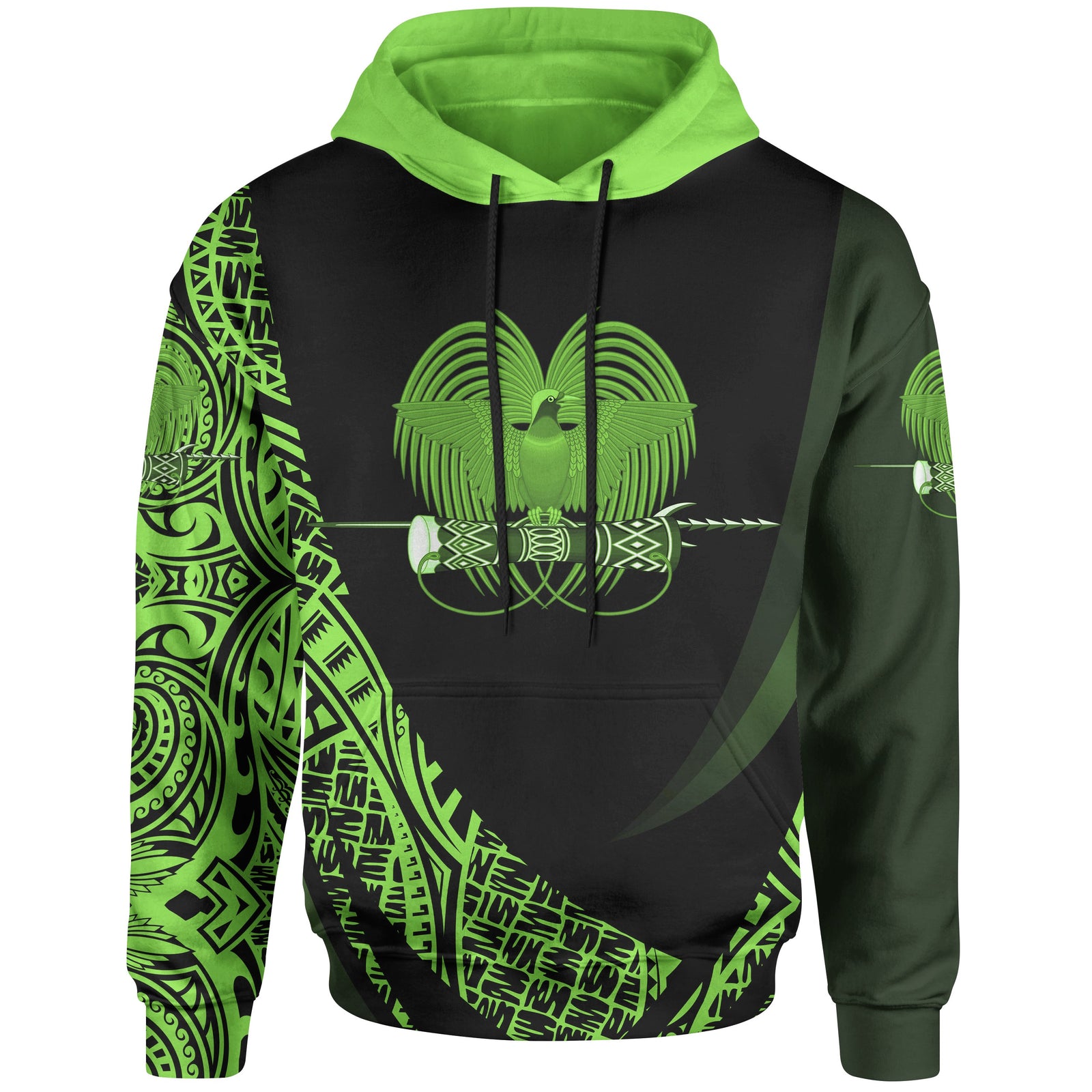 Papua New Guinea Hoodie Green Polynesian Patterns Sport Style Unisex Black - Polynesian Pride