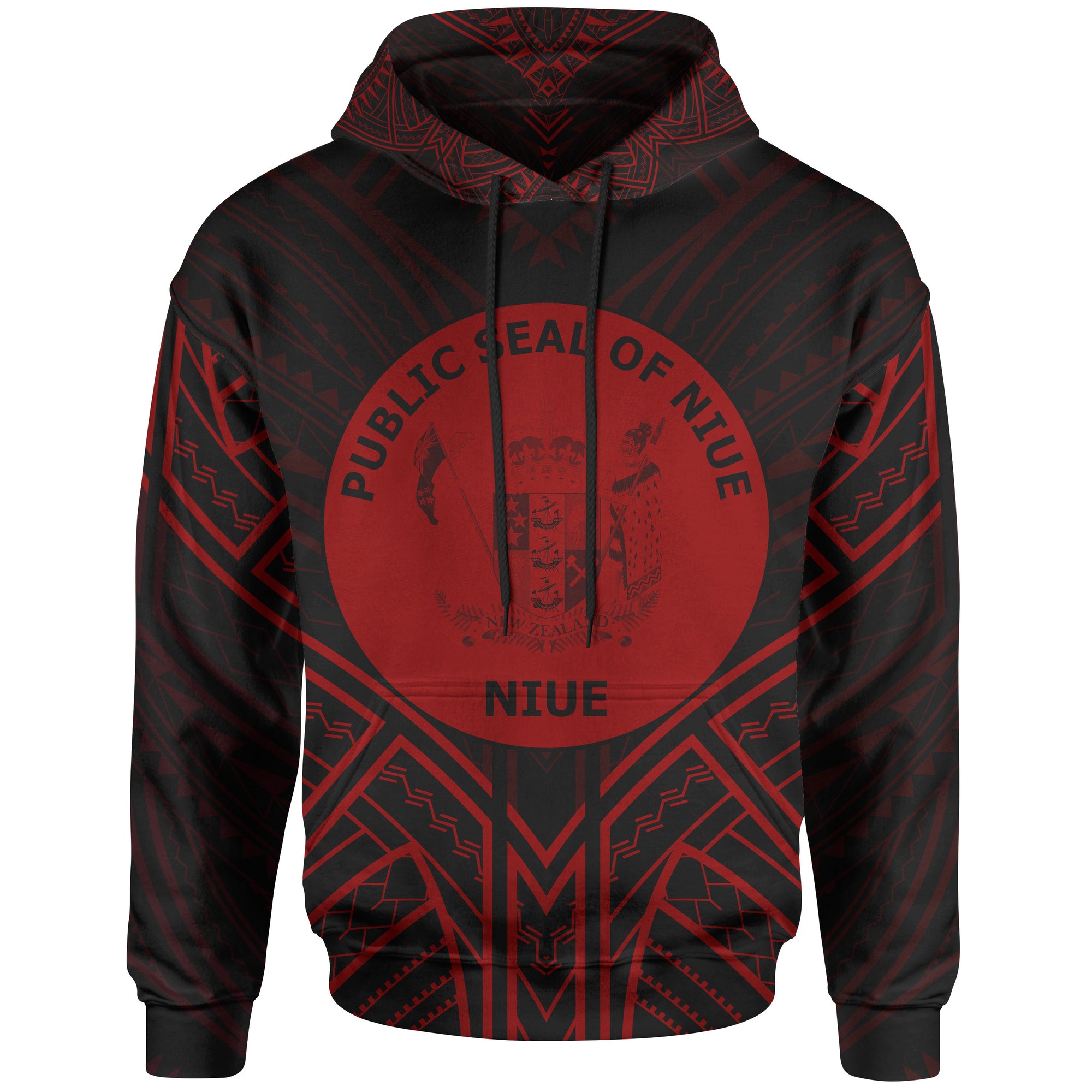 Niue Hoodie Niue Seal Red Tribal Patterns Unisex White - Polynesian Pride