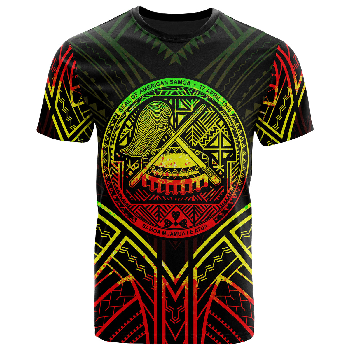 American Samoa T Shirt American Samoan Seal Tribal Reggae Color Patterns Unisex Black - Polynesian Pride