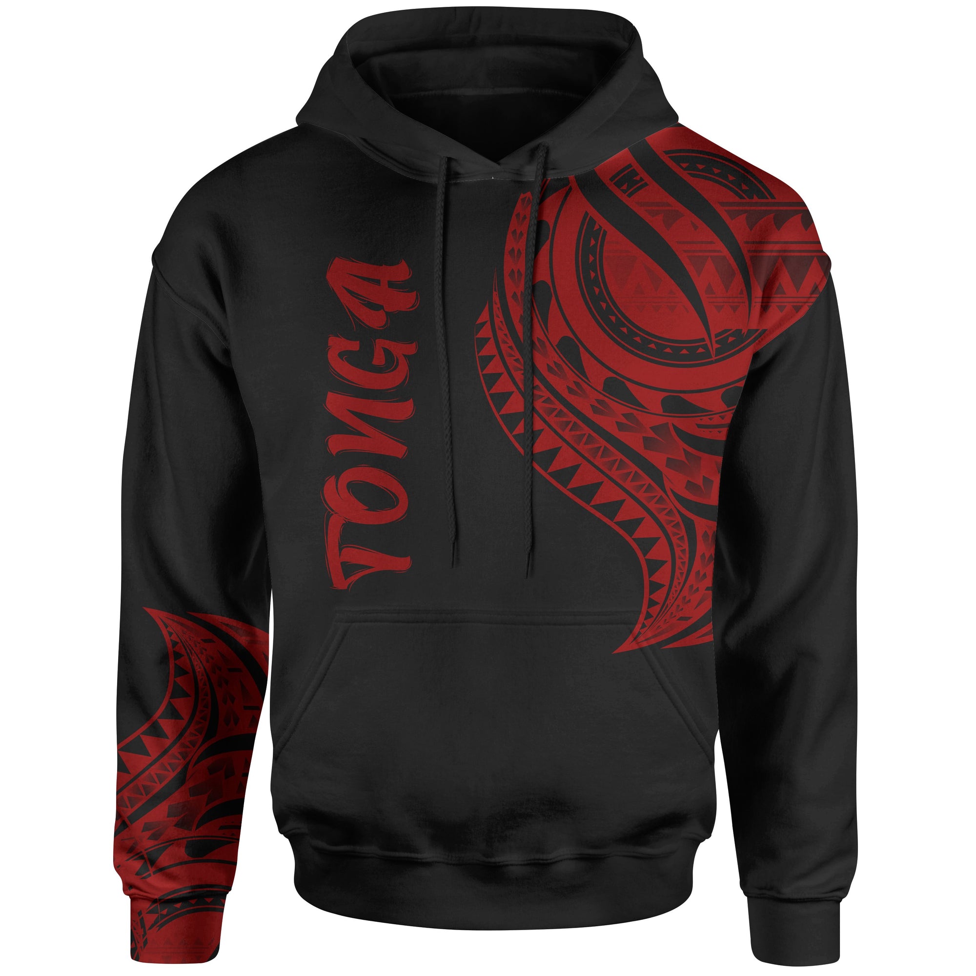 Tonga Hoodie Tonga Tatau Red Patterns Unisex Black - Polynesian Pride