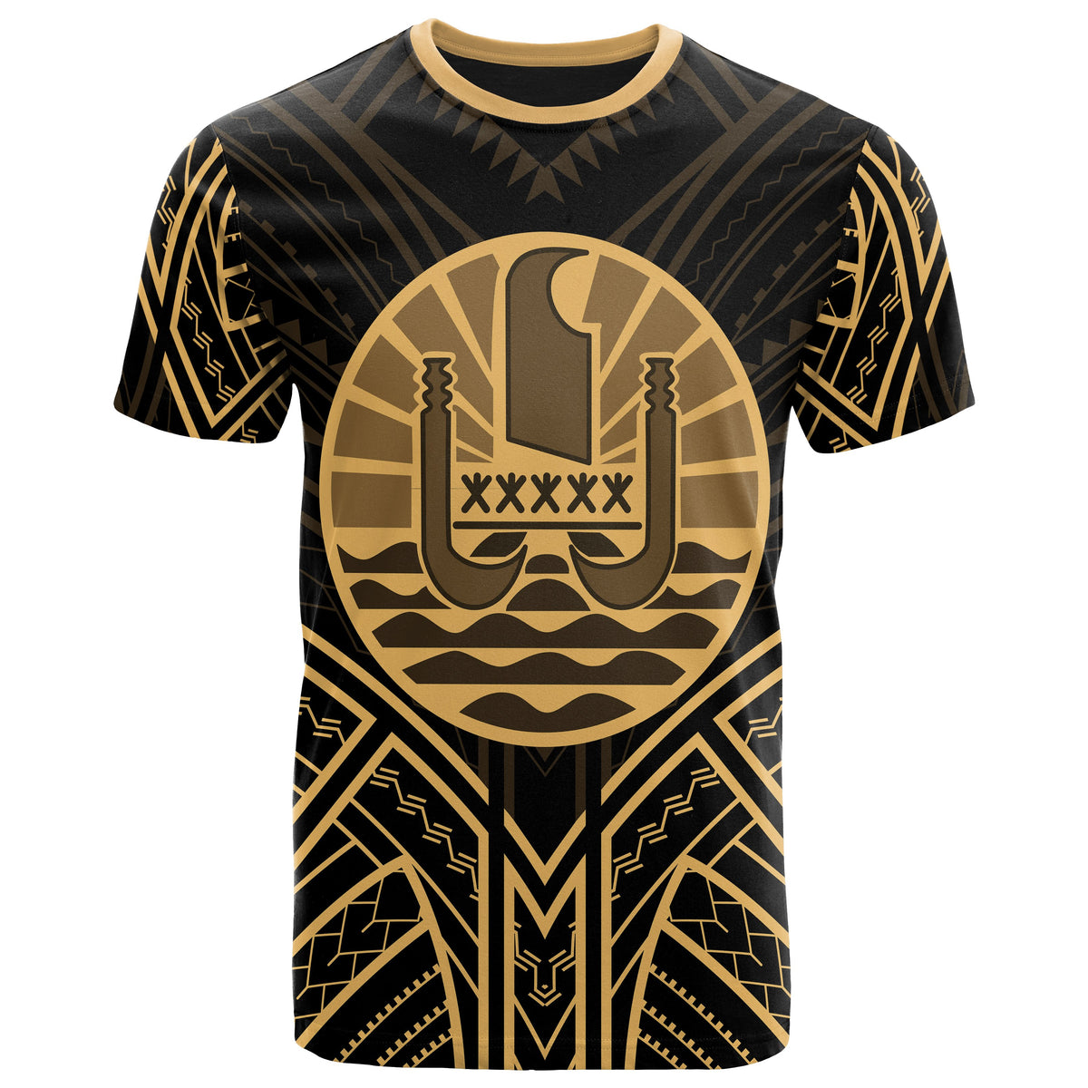 French Polynesia T Shirt National Seal Tribal Gold Color Patterns Unisex Black - Polynesian Pride