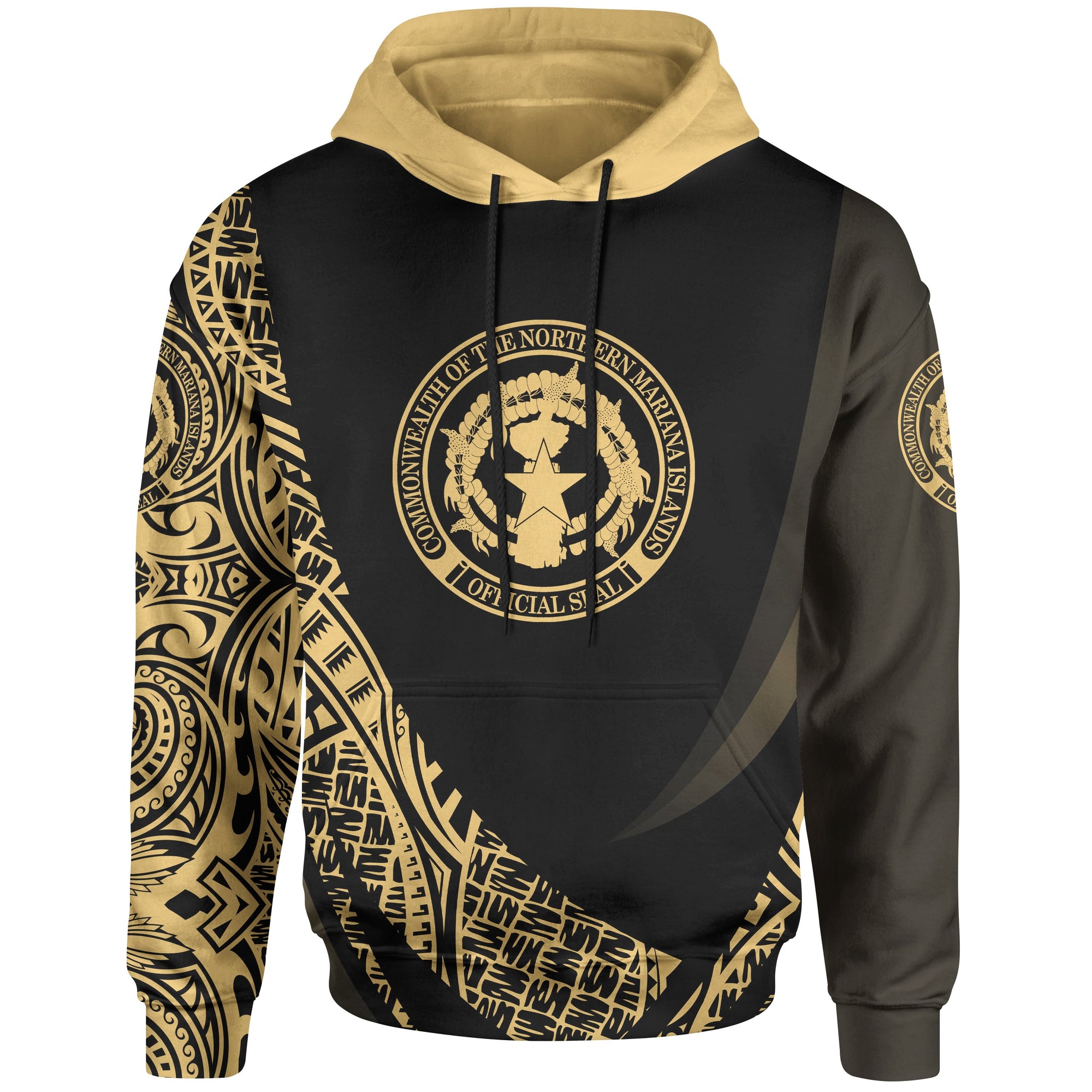 Northern Mariana Islands Hoodie Gold Polynesian Patterns Sport Style Unisex Black - Polynesian Pride