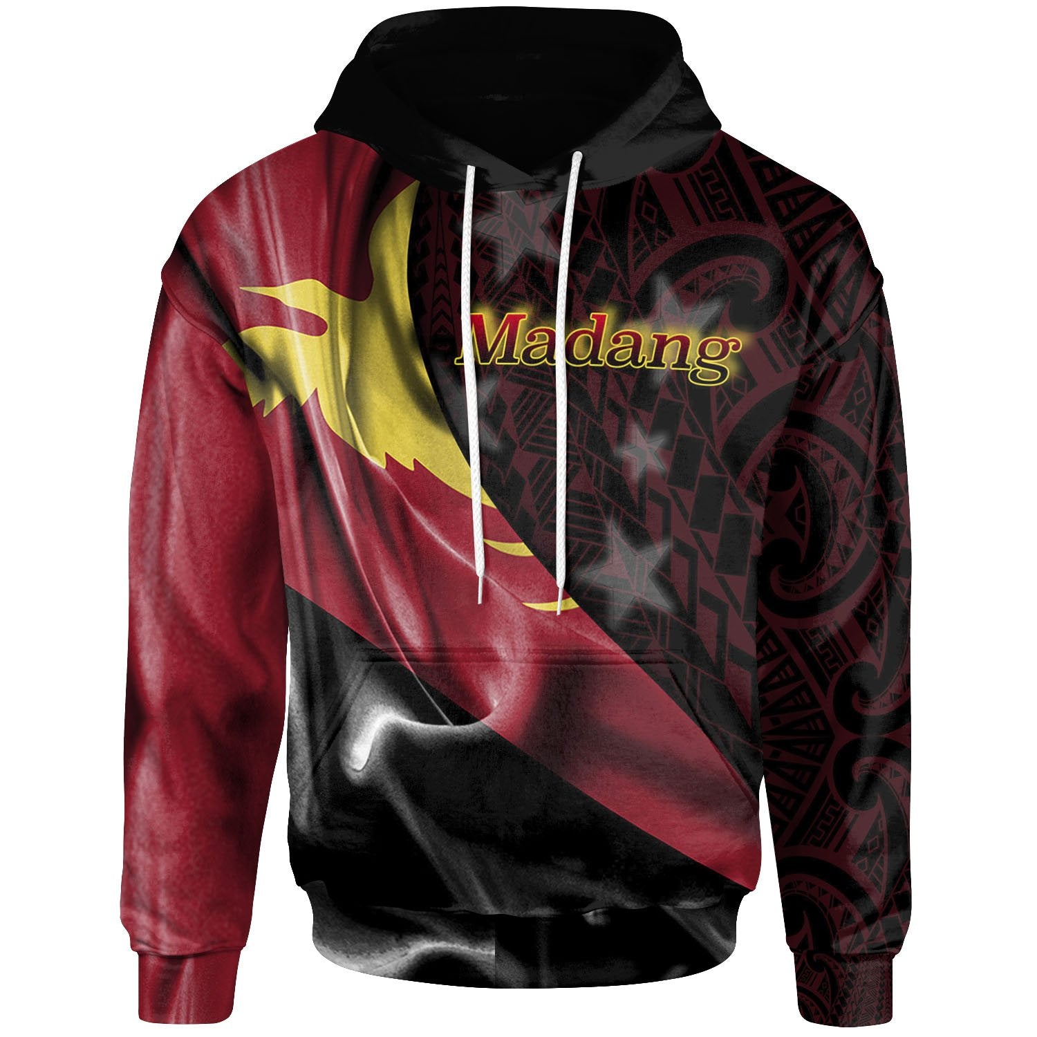 Papua New Guinea Hoodie Madang PNG Flag of Silk Style Unisex Black - Polynesian Pride