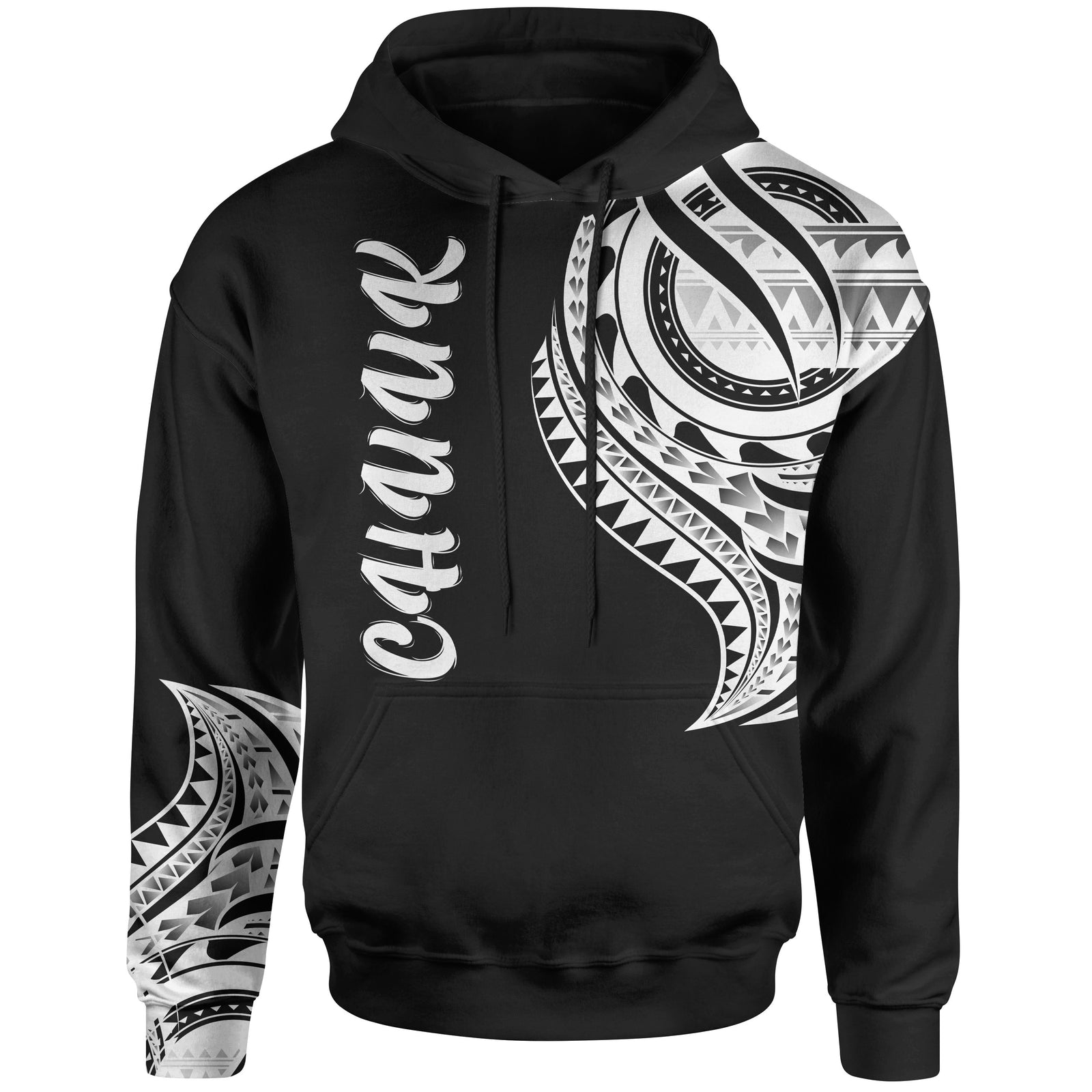 Chuuk State Hoodie Chuuk State Tatau White Patterns Unisex Black - Polynesian Pride