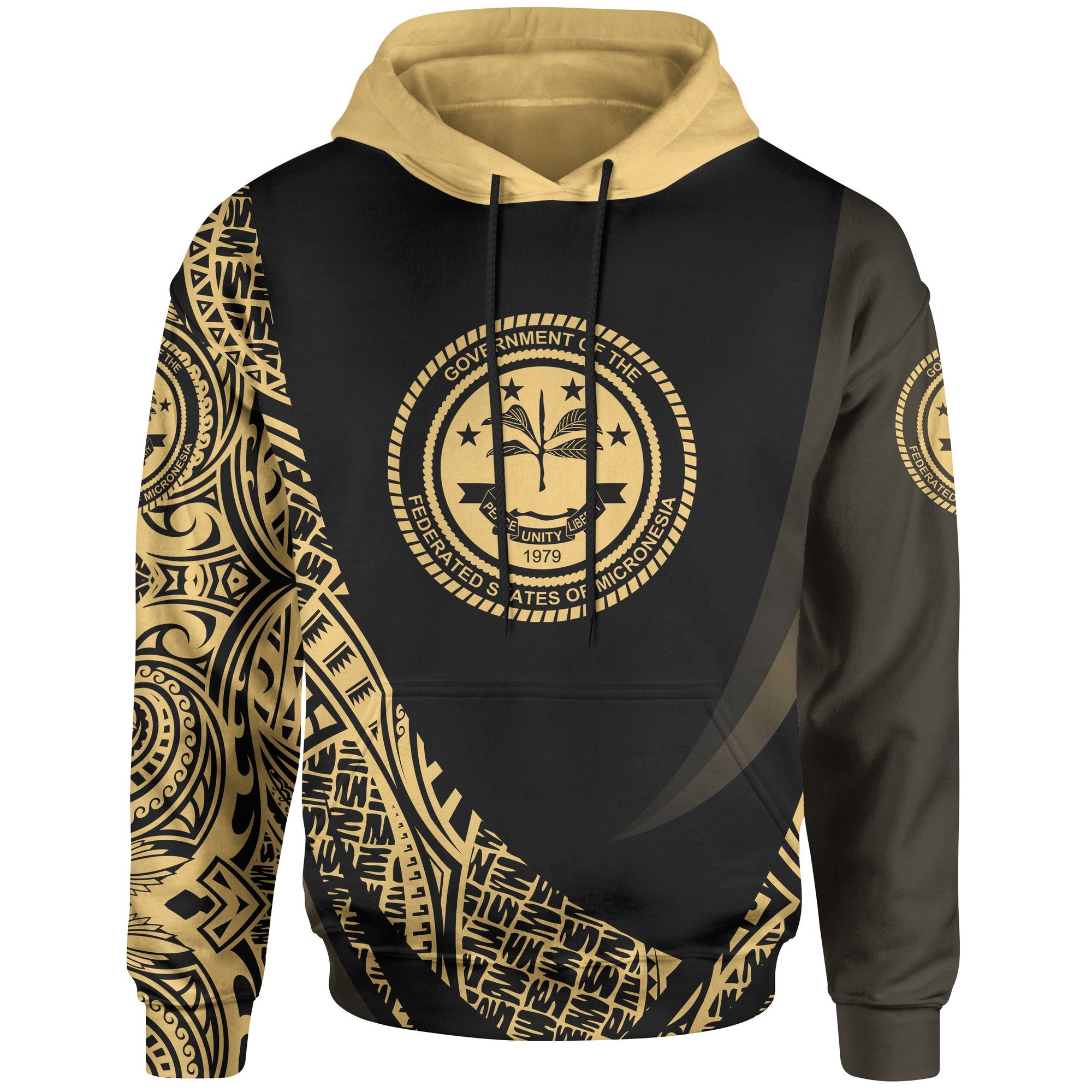 Federated States of Micronesia Hoodie Gold Polynesian Patterns Sport Style Unisex Black - Polynesian Pride