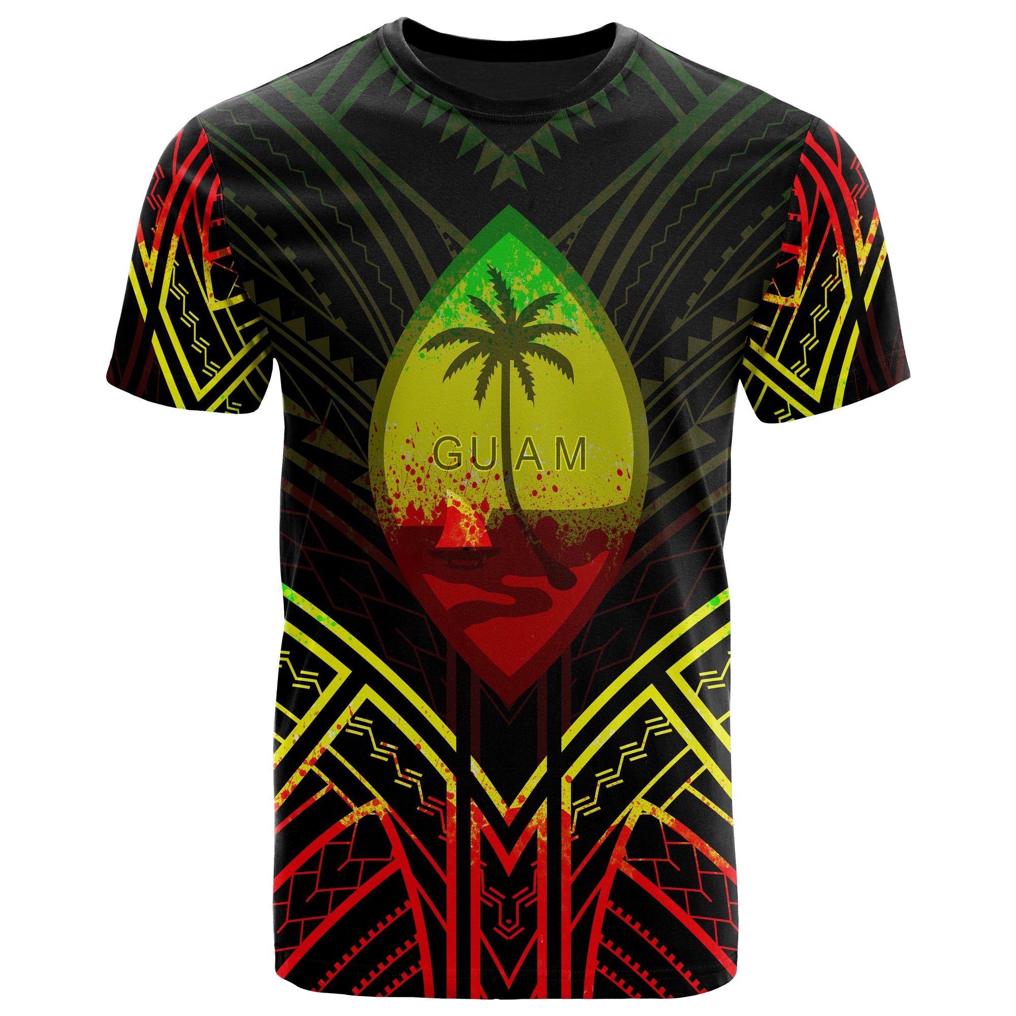 Guam T Shirt Guam Seal Tribal Reggae Color Patterns Unisex Black - Polynesian Pride