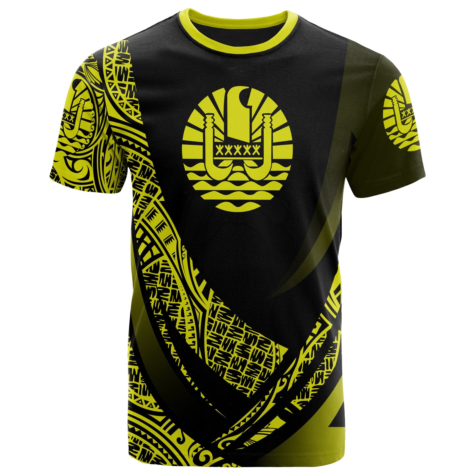 Tahiti T Shirt Yellow Polynesian Patterns Sport Style Unisex Black - Polynesian Pride