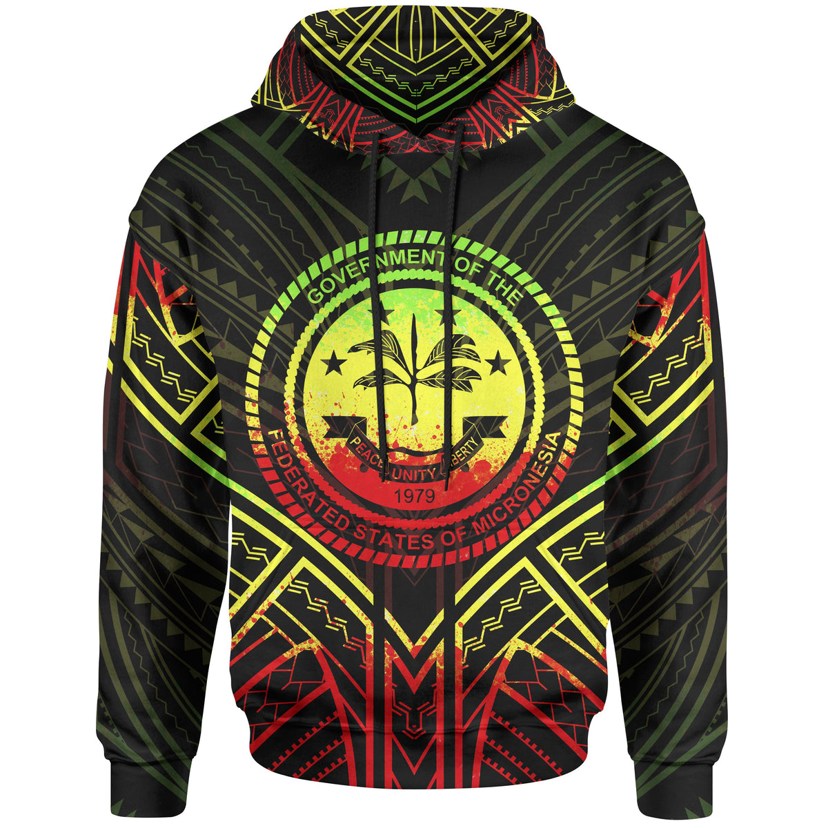 Federated States of Micronesia Hoodie Federated States of Micronesia Seal Reggae Tribal Patterns Unisex Black - Polynesian Pride