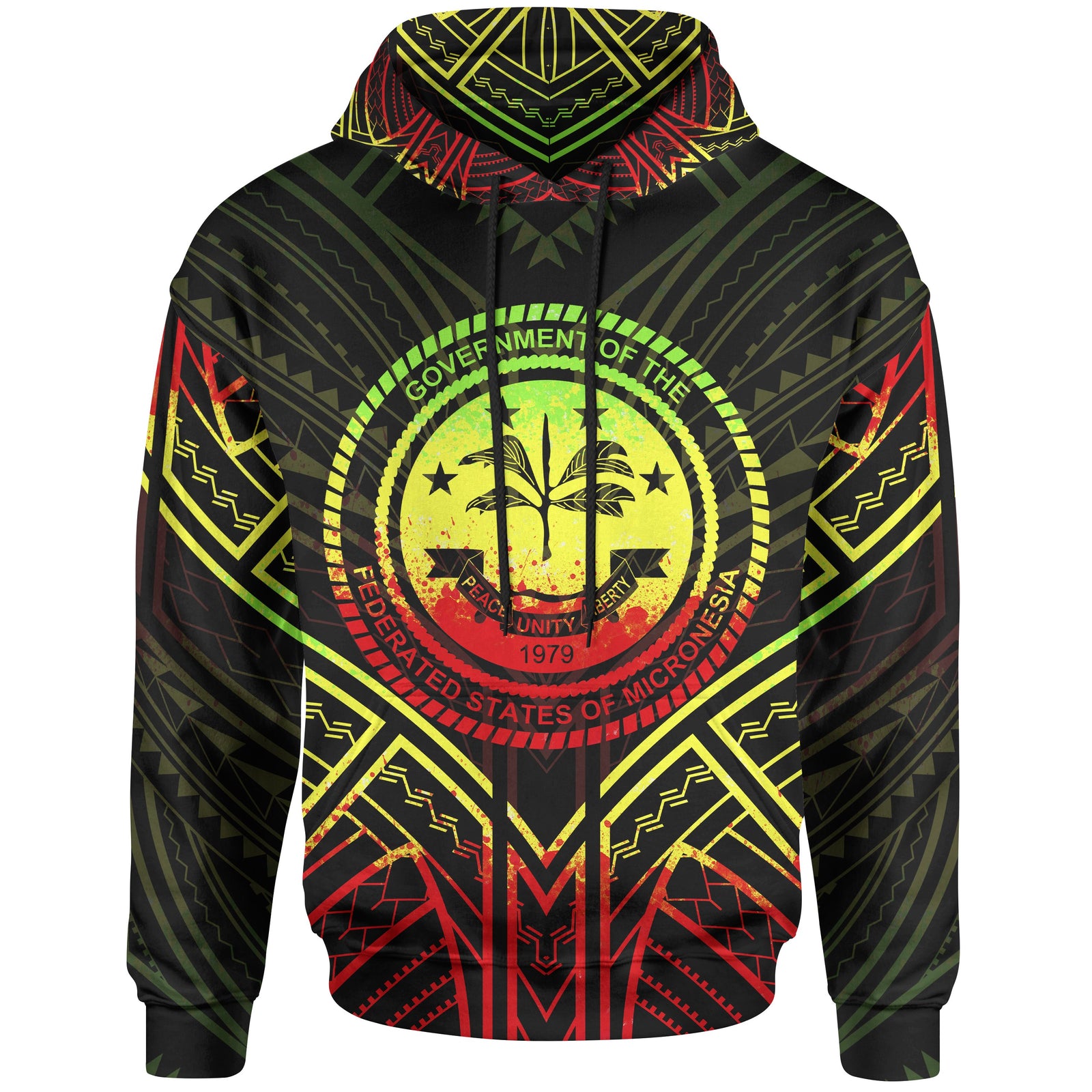 Federated States of Micronesia Hoodie Federated States of Micronesia Seal Reggae Tribal Patterns Unisex Black - Polynesian Pride