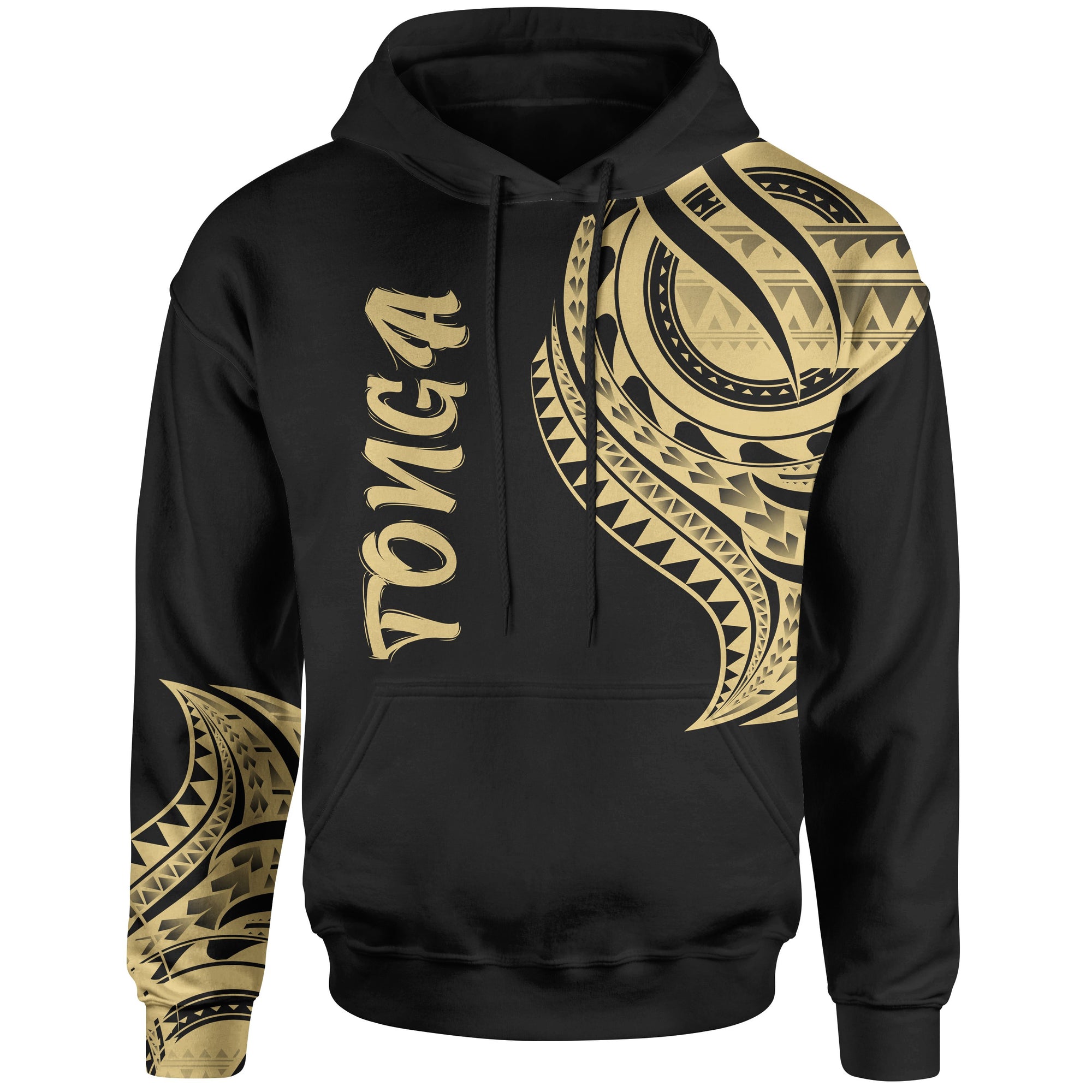 Tonga Hoodie Tonga Tatau Gold Patterns Unisex Black - Polynesian Pride