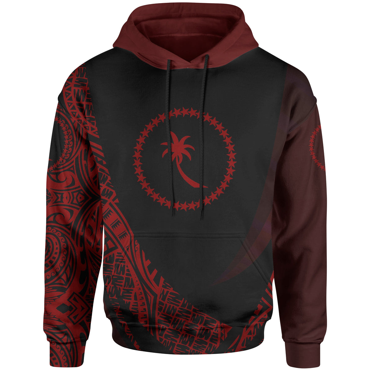 Chuuk State Hoodie Red Polynesian Patterns Sport Style Unisex Black - Polynesian Pride