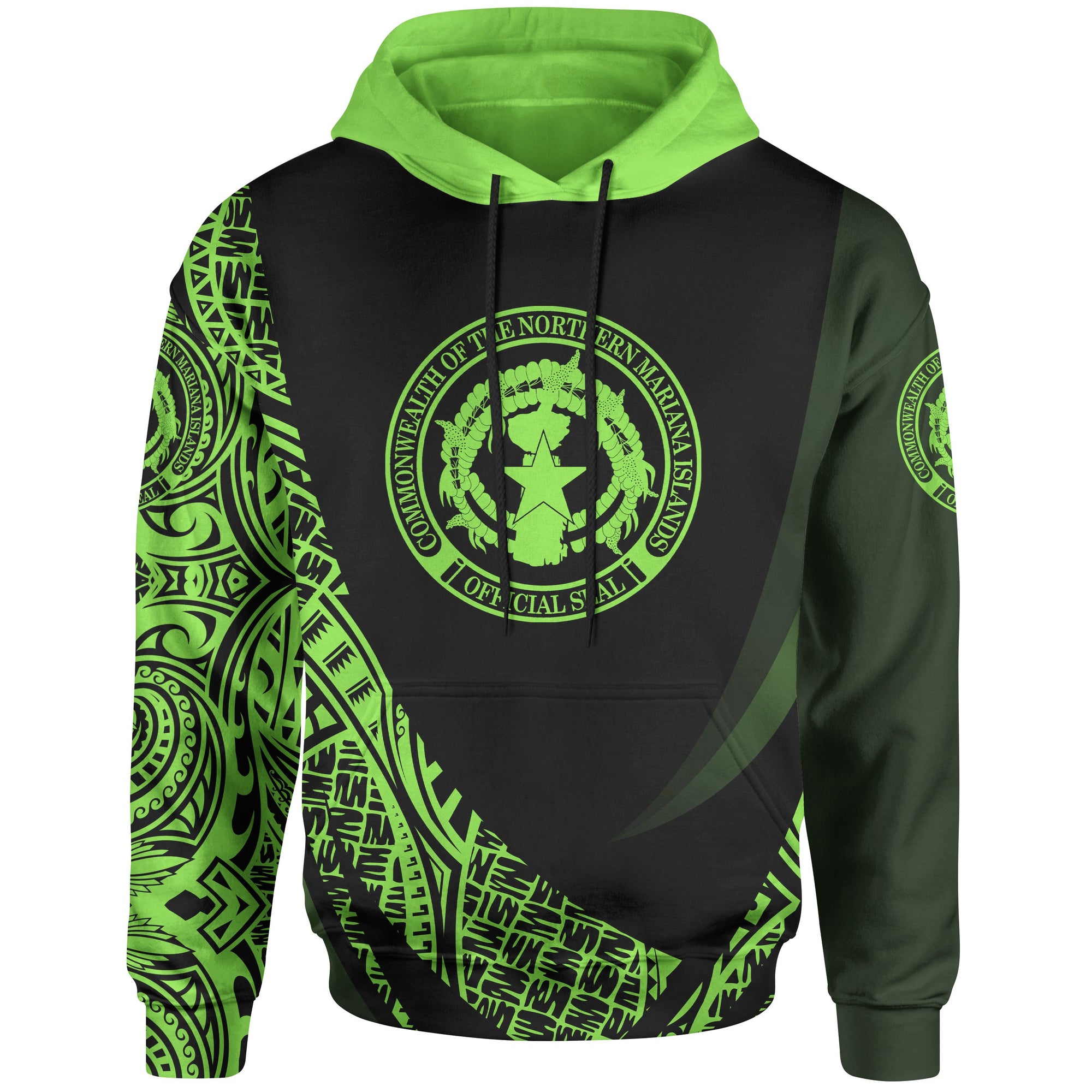 Northern Mariana Islands Hoodie Green Polynesian Patterns Sport Style Unisex Black - Polynesian Pride