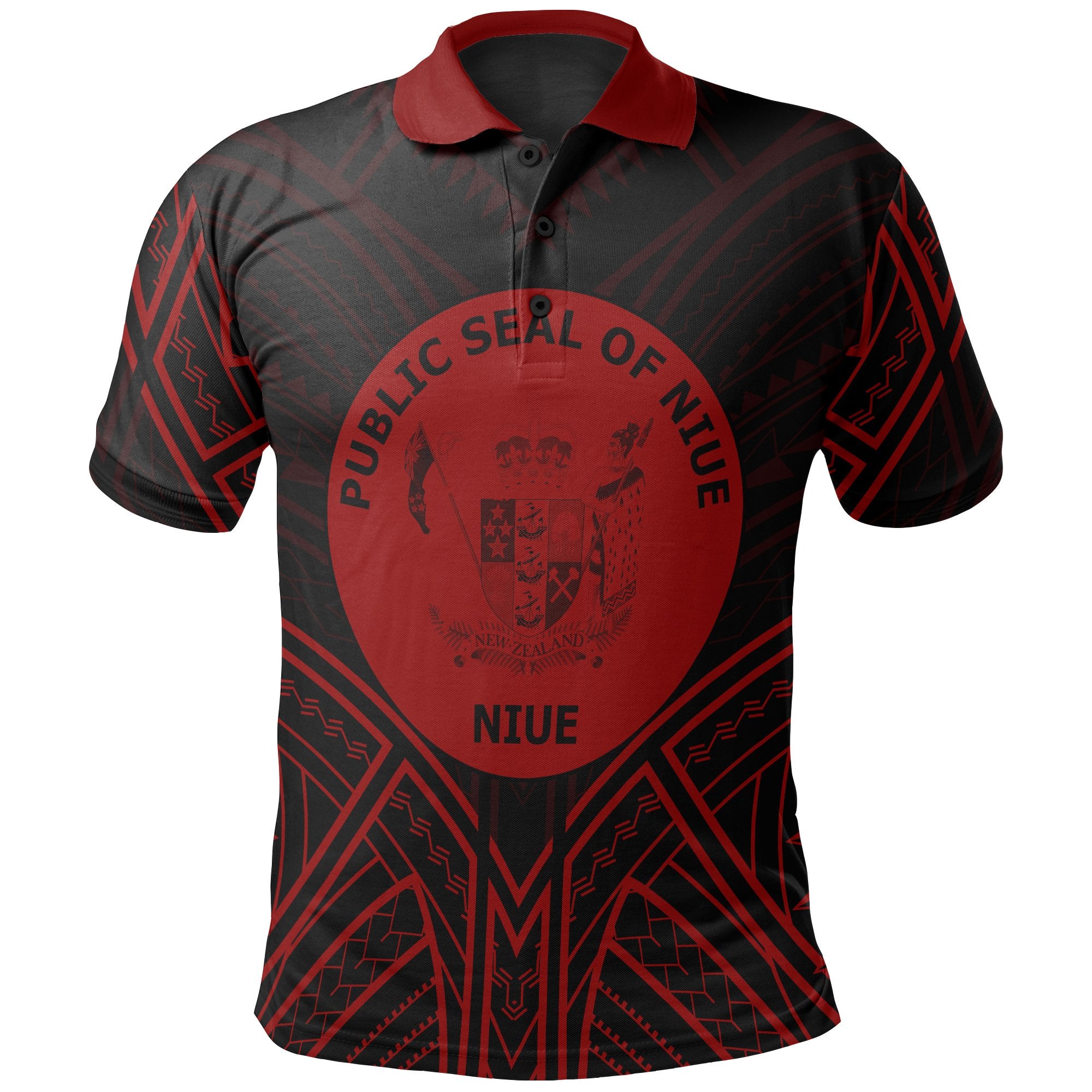 Niue Polo Shirt Seal Red Tribal Patterns Unisex White - Polynesian Pride