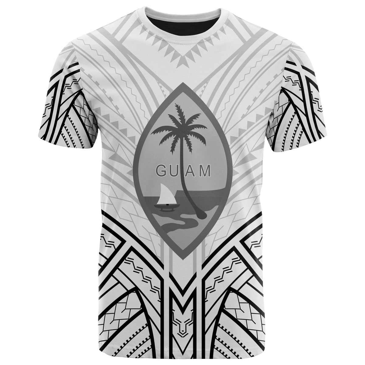 Guam T Shirt Guam Seal Tribal Patterns Unisex Black - Polynesian Pride